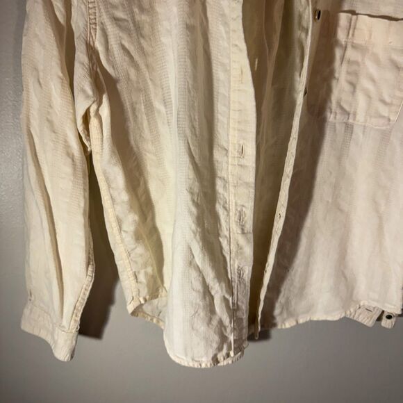 Vintage 80s/90s Petite Sophisticate Cotton Button-Down Shirt | Textured Ivory Cr - Picture 5 of 8